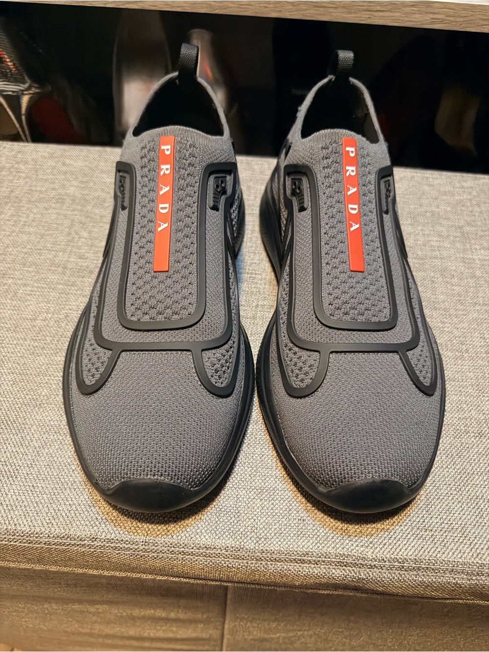 Unisex Prada  Gray Slip-On Sneakers